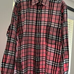 Burberry Red and Black Plaid Button Down Shirt